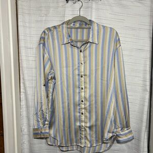 Entro Blue and Tan Striped Blouse